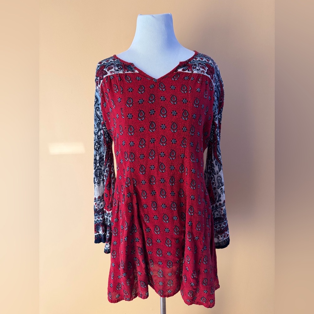 Patrons of Peace Red Paisley Mixed-Print short dress S bohemian ethno americana